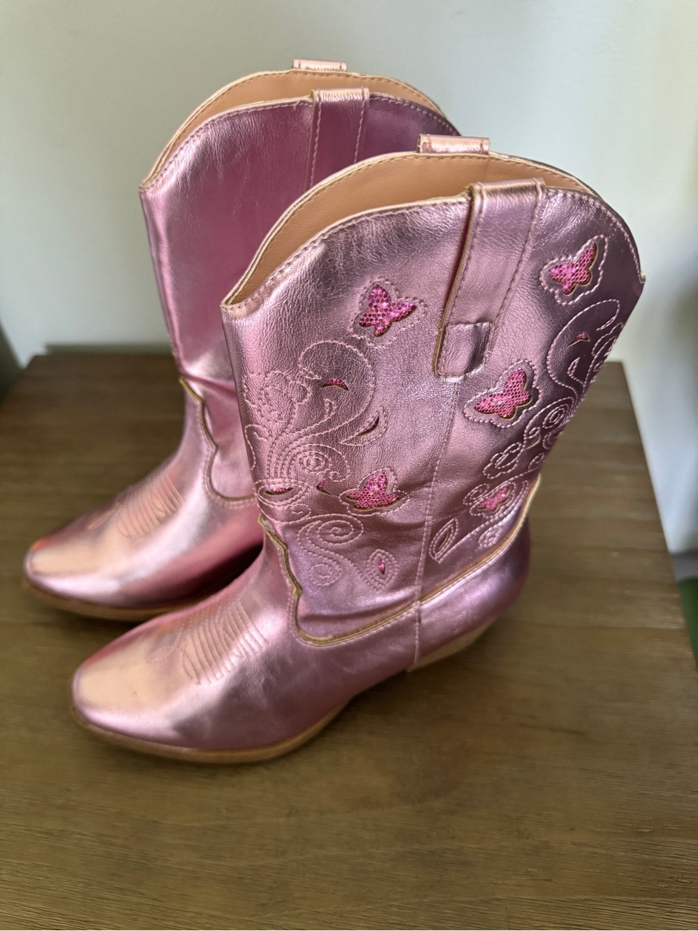 Jellypop Metallic Pink Girls Western Boots with Butterfly Embroidery